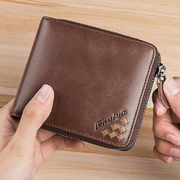 Men's Genuine Leather Zip Around Bifold Wallet Card Holder