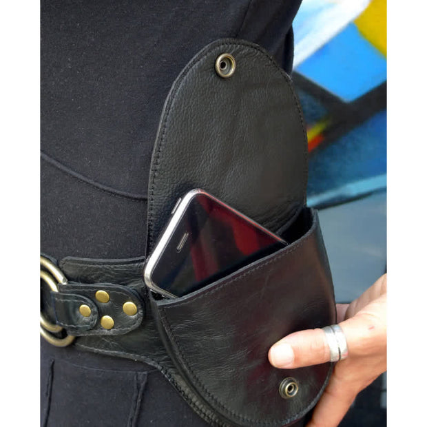Medieval Leather Double Pocket Belt Bag Vintage Hip Belt Waist Bag