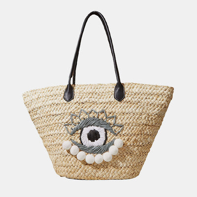 Handmade Evil Eye Straw Woven Handbags Summer Hobo Shoulder Bags Purse