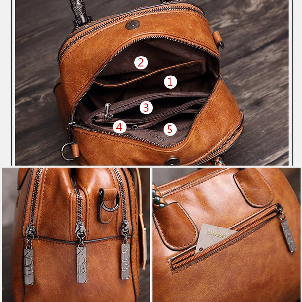 Vintage Leather Satchel Handbags Top-Handle Bag with Cross Body Strap