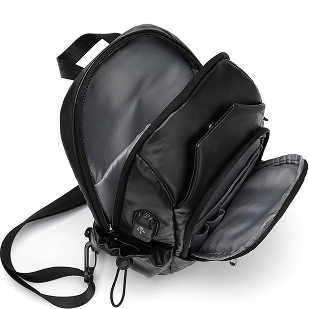 Unisex Small Black Sling Crossbody Shoulder Bag Daypack with USB Charger