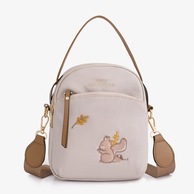 Squirrel Embroidery Oxford Phone Bag For Women Lightweight Crossbody Bag